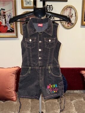 Vintage Y2K Kids Denim Romper - 'Divas Rule' Embroidered - 2 Be Real